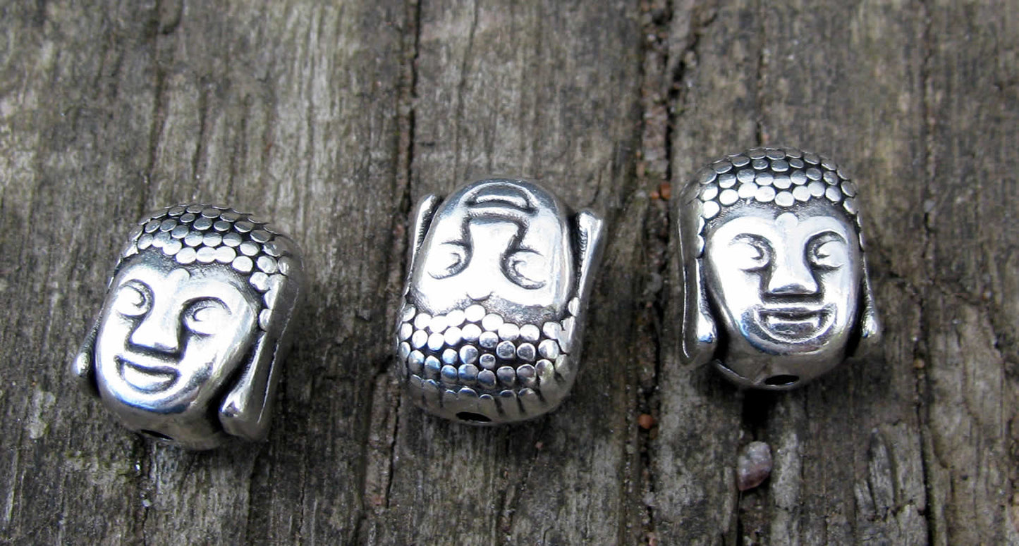 Mellandel Silverfärgad - Buddha huvud 10x8mm, 3-  pack