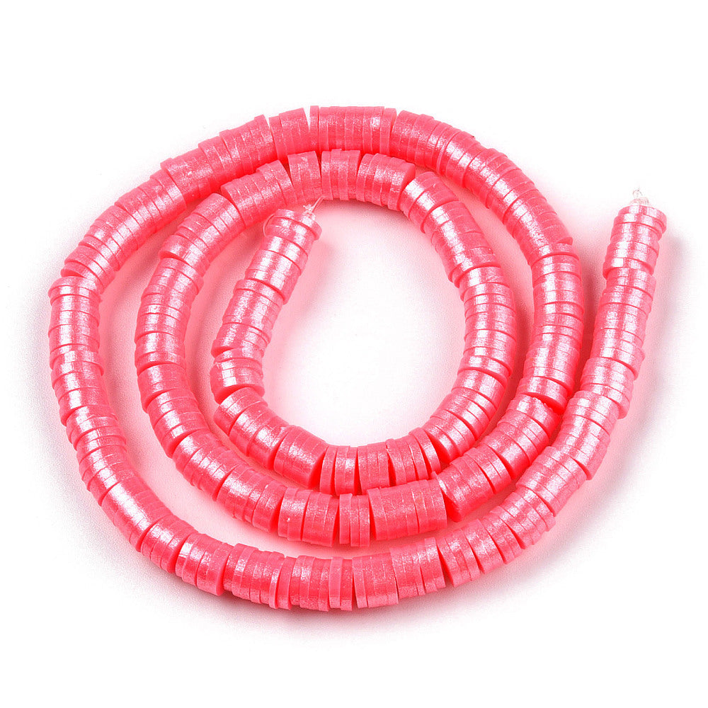 Heishi pärlor - Rosa shimmer 6mm 1 sträng