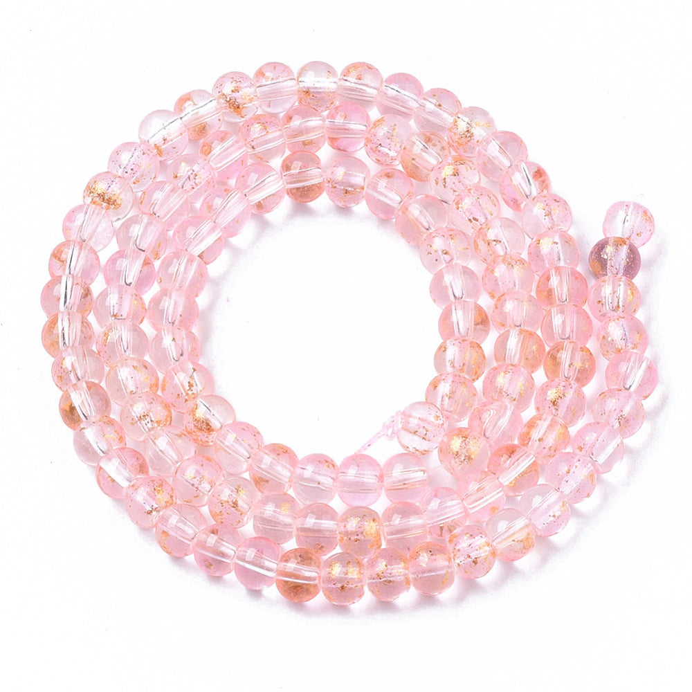 Glaspärlor Rund -Rosa  guldshimmer 4mm 1 sträng