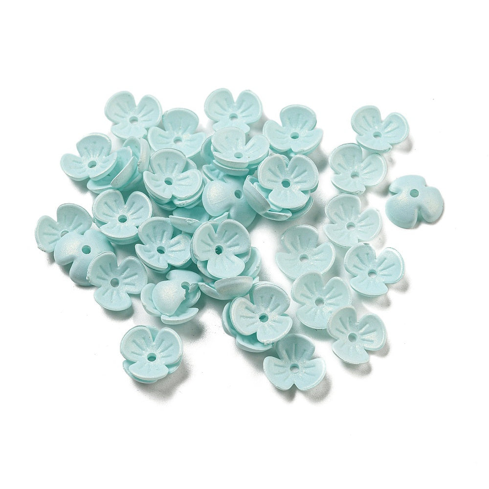 Pärlhattar akryl - 3-bladig Blomma Pale Turquoise 10mm, 5 gram