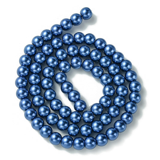 Vaxade glaspärlor - Medium Blue 6mm 1 sträng