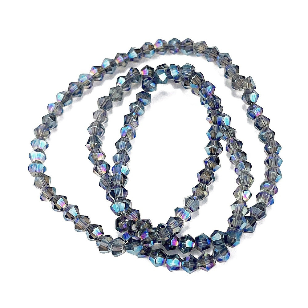 Glaspärlor Bicone - Steel Blue, 3,7mm, 1 sträng