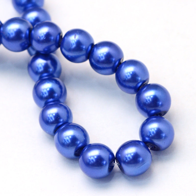 Vaxade glaspärlor - Royal blue 8mm 1 sträng