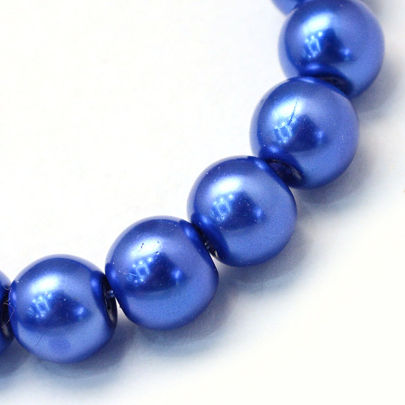 Vaxade glaspärlor - Royal blue 8mm 1 sträng