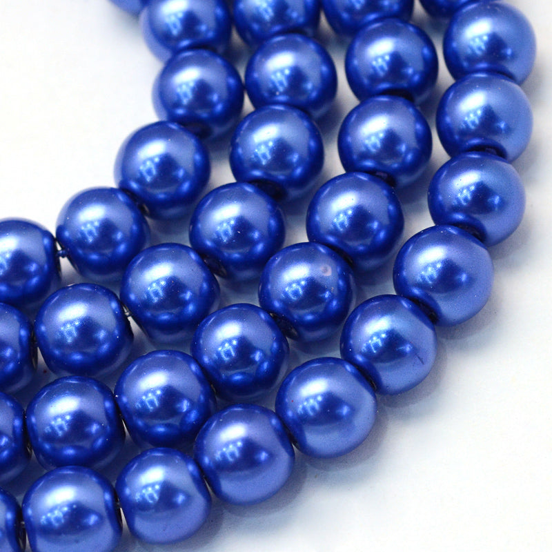 Vaxade glaspärlor - Royal blue 8mm 1 sträng