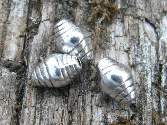 Mellandel silverfärgad - Bicone med ränder, 9x6mm, 3-pack