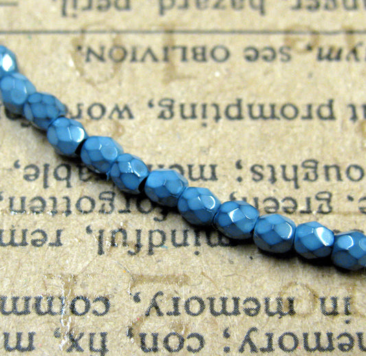 Tjeckiska Firepolish - Snake Placid Blue 3 mm, 1 sträng