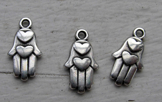 Berlock silverfärgad - Hamsa med hjärta 3- pack