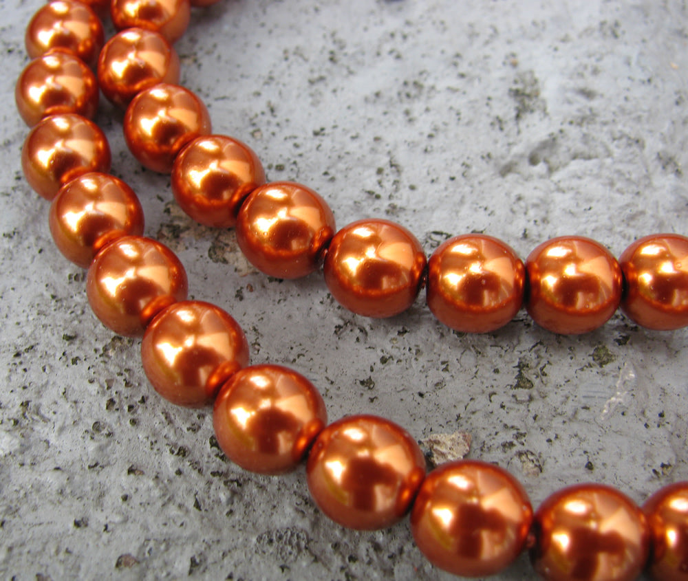 Tjeckiska vaxade glaspärlor - Copper 8mm, 1 sträng