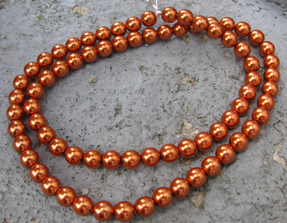 Tjeckiska vaxade glaspärlor - Copper 8mm, 1 sträng