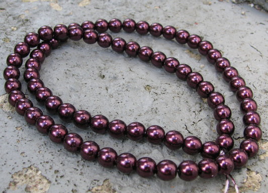 Tjeckiska vaxade glaspärlor - Burgundy 6mm, 1 sträng