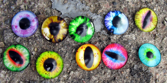 Flatbacks cabochoner glas - Ögonmix  14mm, 10- pack