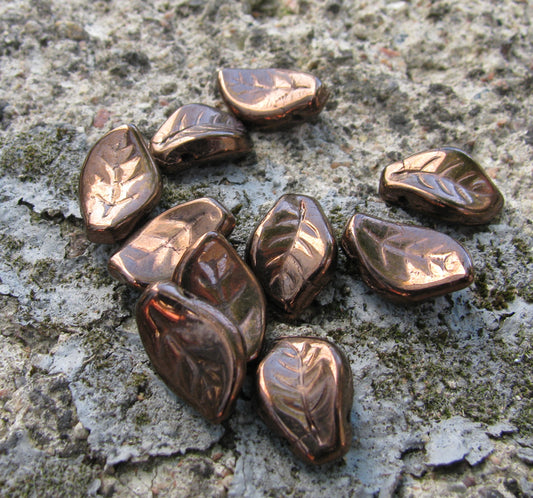 Glaspärlor Löv - Dark Bronze, 9x14mm,10- pack