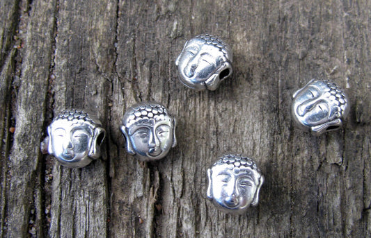 Mellandel Silverfärgad -  Mindre Buddha- huvud 7x5,2mm , 5- pack