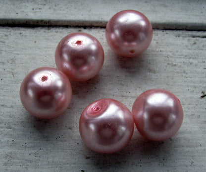 Vaxade glaspärlor - Antik Rosa 16mm, 5- pack