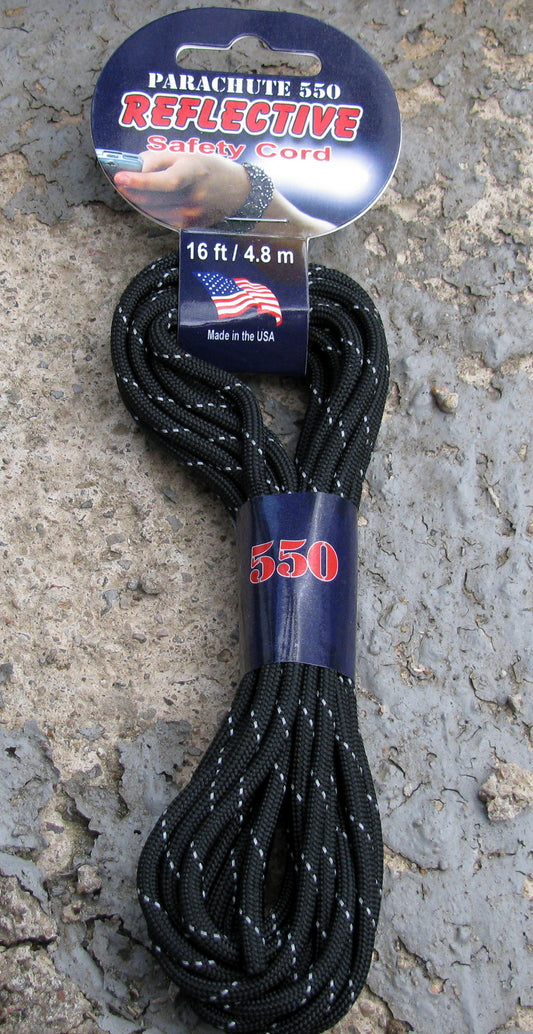 Paracord 550 - Reflective Black 4mm, 4,8 m