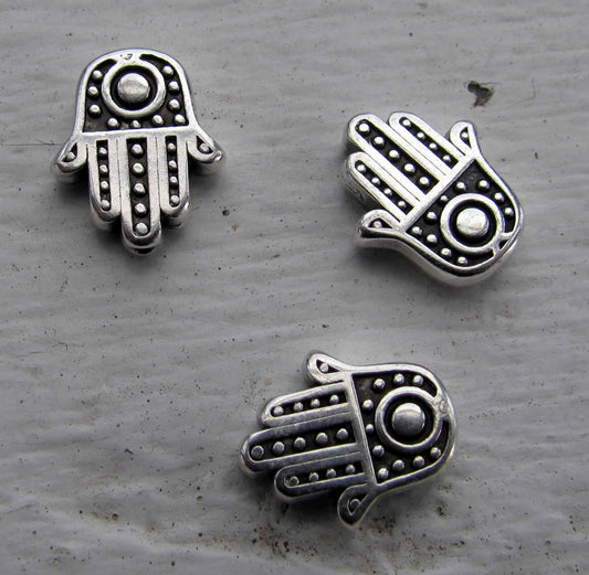 Mellandel silverfärgad - Hamsa hand 12x10mm 3- pack