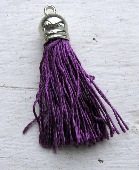 Hänge tassel silver - Trådar, Mörklila 40mm, 1 styck