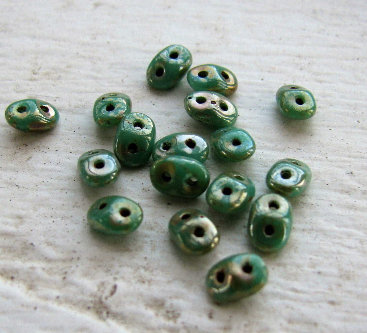 SuperDuo - Opaque Green Turquoise Picasso, 10 gram