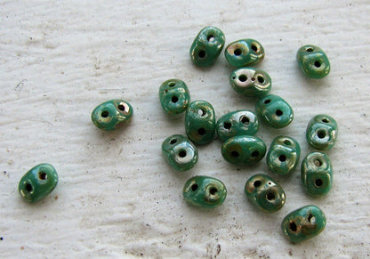 SuperDuo - Opaque Green Turquoise Picasso, 10 gram