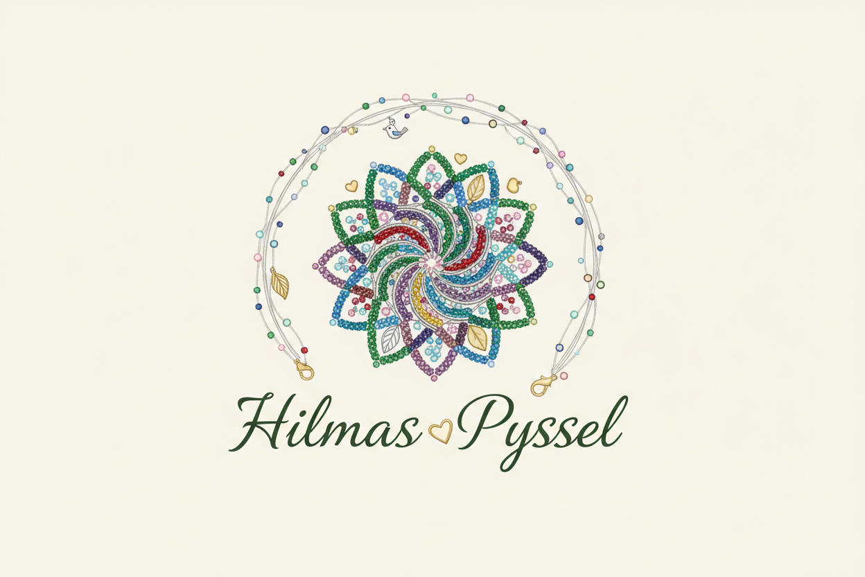 Logo till Hilmas Pyssel, butik som säljer Seed Beads och smyckestillbehör